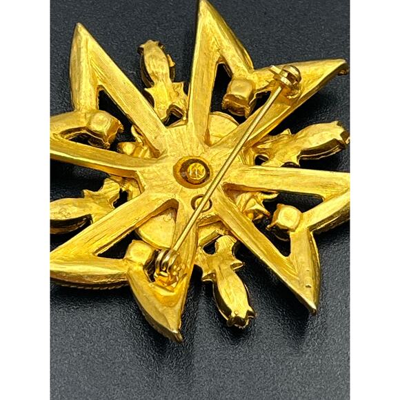 Russian Maltese Cross Red Rhinestone Black Enamel Pearl Crown Eagle Brooch - Picture 7 of 9